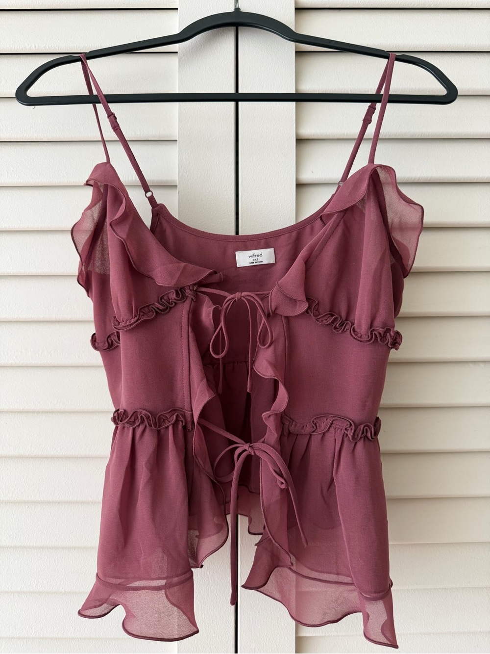 Aritzia Mauve Ruffle Tie-Front Chiffon Camisole